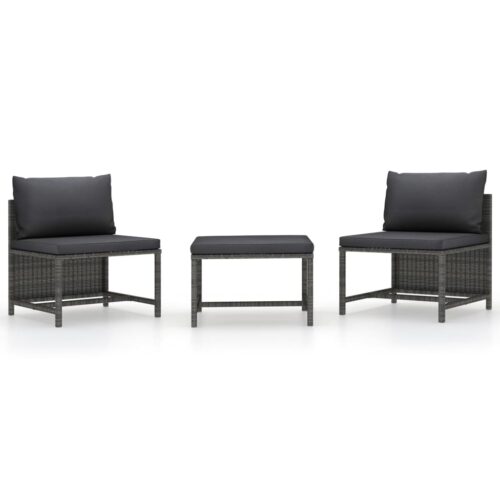 3-Piece Garden Sofa Set with Cushions Grey Poly Rattan