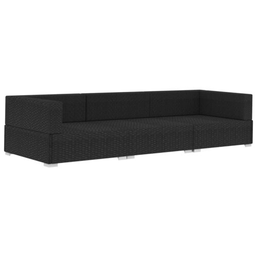 3-Piece Garden Sofa Set with Cushions Poly Rattan Wicker Outdoor Patio Furniture Black - Image 3