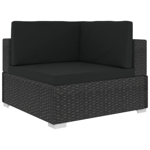 3-Piece Garden Sofa Set with Cushions Poly Rattan Wicker Outdoor Patio Furniture Black - Image 4