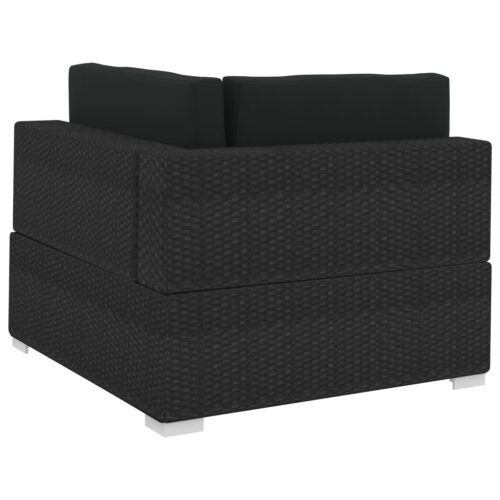 3-Piece Garden Sofa Set with Cushions Poly Rattan Wicker Outdoor Patio Furniture Black - Image 6