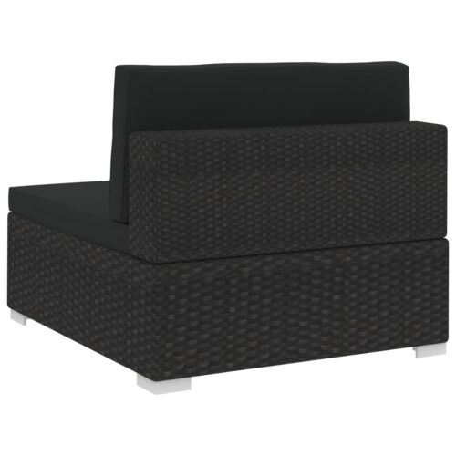3-Piece Garden Sofa Set with Cushions Poly Rattan Wicker Outdoor Patio Furniture Black - Image 9