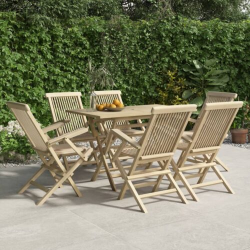 Folding Garden Chairs 6pcs Grey 56x61x89cm Solid Wood Teak - Image 6