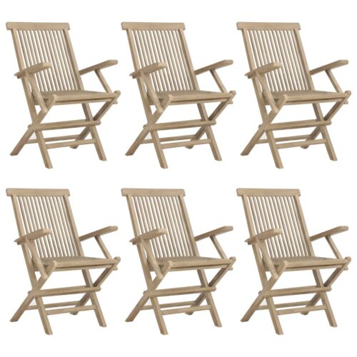 Folding Garden Chairs 6pcs Grey 56x61x89cm Solid Wood Teak - Image 2