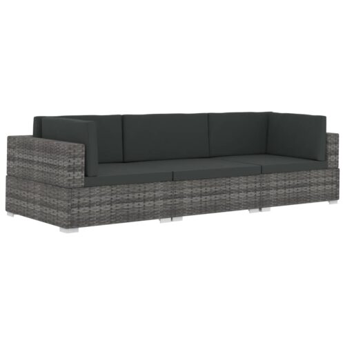 3-Piece Garden Sofa Set with Cushions Poly Rattan Wicker Outdoor Patio Furniture Grey