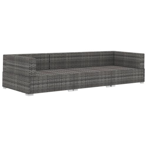 3-Piece Garden Sofa Set with Cushions Poly Rattan Wicker Outdoor Patio Furniture Grey - Image 3
