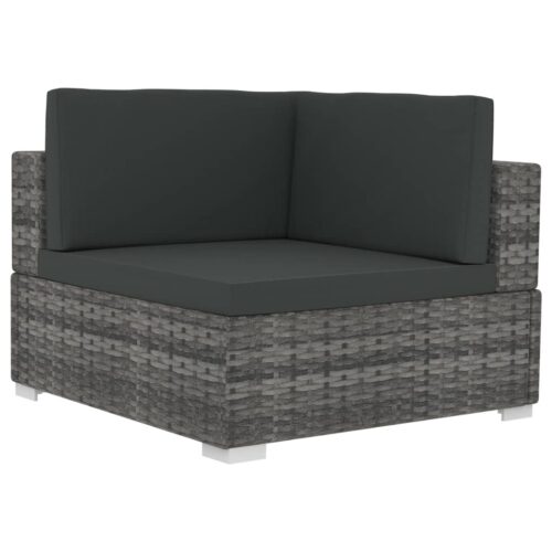 3-Piece Garden Sofa Set with Cushions Poly Rattan Wicker Outdoor Patio Furniture Grey - Image 4