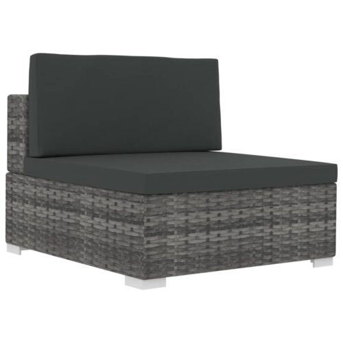 3-Piece Garden Sofa Set with Cushions Poly Rattan Wicker Outdoor Patio Furniture Grey - Image 7