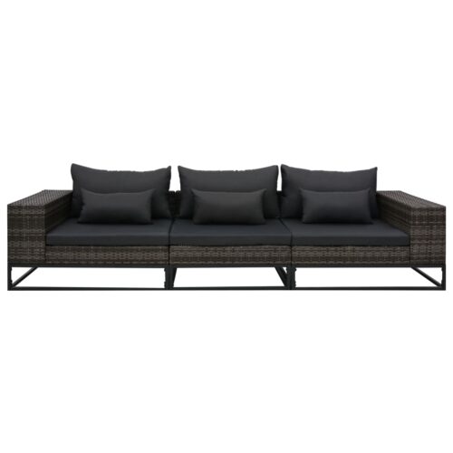 3-Piece Garden Sofa Set with Cushions Poly Rattan Grey - Image 2