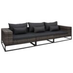 3-Piece Garden Sofa Set with Cushions Poly Rattan Grey