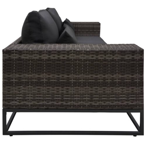 3-Piece Garden Sofa Set with Cushions Poly Rattan Grey - Image 4