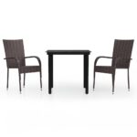 3-Piece Outdoor Dining Set Brown Black