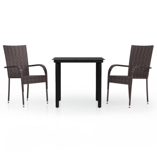 3-Piece Outdoor Dining Set Brown Black
