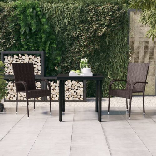 3-Piece Outdoor Dining Set Brown Black - Image 2