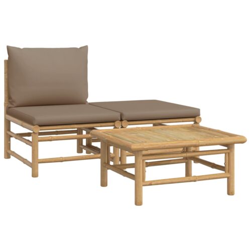 3-Piece Garden Lounge Set with Taupe Cushions Bamboo