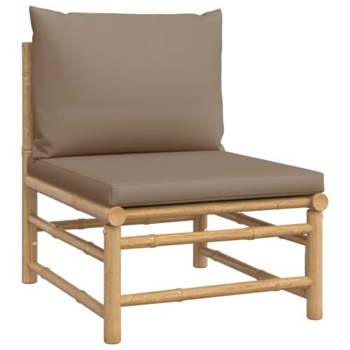 3-Piece Garden Lounge Set with Taupe Cushions Bamboo - Image 4