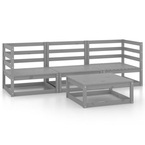 4-Piece Garden Lounge Set Grey Pine Wood Outdoor Patio Furniture