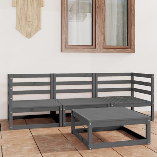 4-Piece Garden Lounge Set Grey Pine Wood Outdoor Patio Furniture - Image 2