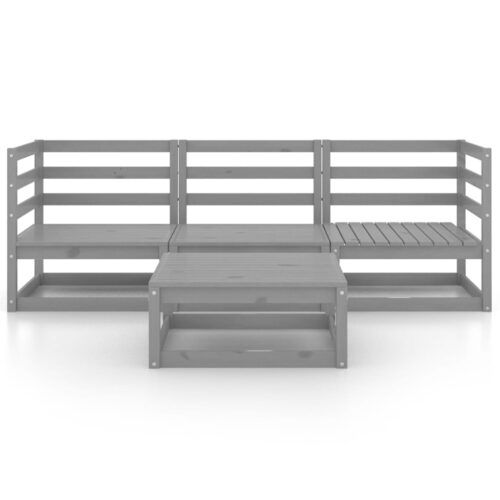 4-Piece Garden Lounge Set Grey Pine Wood Outdoor Patio Furniture - Image 3