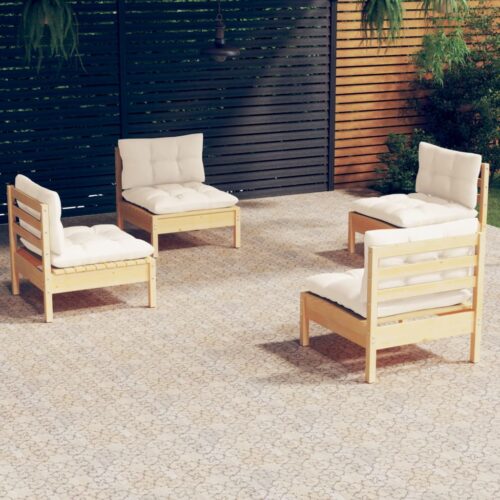 4-Piece Garden Lounge Set with Cream Cushions Pine Wood Outdoor Patio Furniture - Image 2