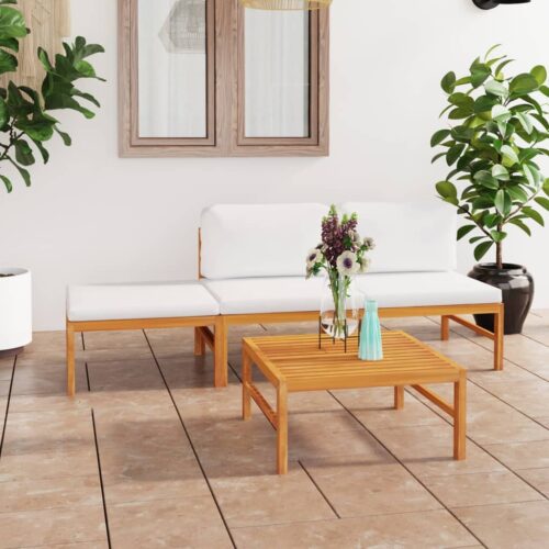 4-Piece Garden Lounge Set with Cream Cushions Acacia Wood Timber Outdoor Patio Furniture - Image 2