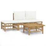 4-Piece Garden Lounge Set with Cream White Cushions Bamboo