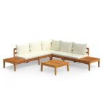 4-Piece Garden Lounge Set with Cream White Cushions Acacia Wood