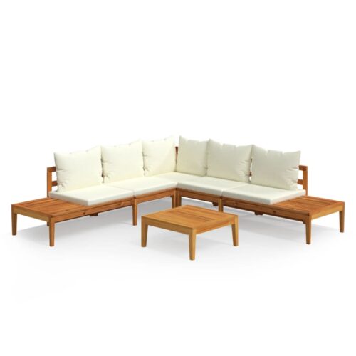 4-Piece Garden Lounge Set with Cream White Cushions Acacia Wood