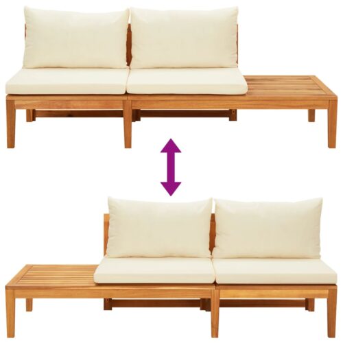 4-Piece Garden Lounge Set with Cream White Cushions Acacia Wood - Image 6