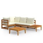 4-Piece Garden Lounge Set with Cream White Cushions Acacia Wood