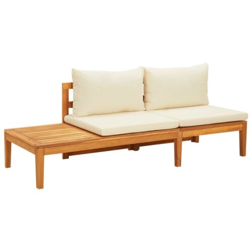 4-Piece Garden Lounge Set with Cream White Cushions Acacia Wood - Image 5