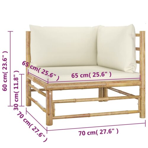 4-Piece Garden Lounge Set with Cream White Cushions Bamboo - Image 7