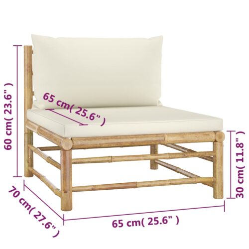4-Piece Garden Lounge Set with Cream White Cushions Bamboo - Image 8