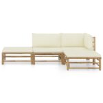 4-Piece Garden Lounge Set with Cream White Cushions Bamboo