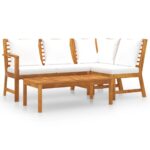 4-Piece Garden Lounge Set with Cushion Cream Acacia Wood Timber Outdoor Patio Furniture