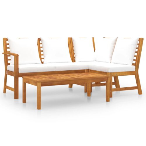 4-Piece Garden Lounge Set with Cushion Cream Acacia Wood Timber Outdoor Patio Furniture