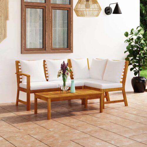 4-Piece Garden Lounge Set with Cushion Cream Acacia Wood Timber Outdoor Patio Furniture - Image 2