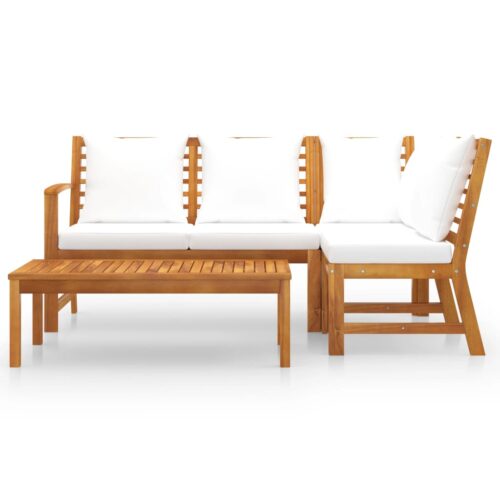 4-Piece Garden Lounge Set with Cushion Cream Acacia Wood Timber Outdoor Patio Furniture - Image 3