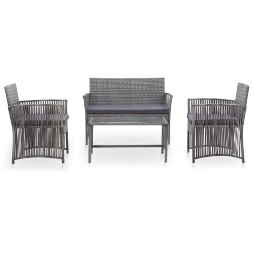 4-Piece Garden Lounge Set with Cushion Poly Rattan Wicker Outdoor Patio Furniture Anthracite - Image 2
