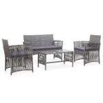 4-Piece Garden Lounge Set with Cushion Poly Rattan Wicker Outdoor Patio Furniture Anthracite