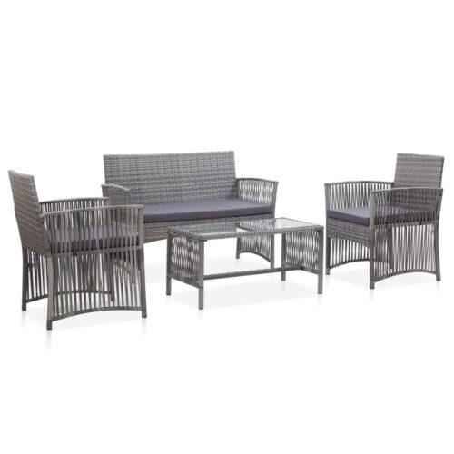 4-Piece Garden Lounge Set with Cushion Poly Rattan Wicker Outdoor Patio Furniture Anthracite