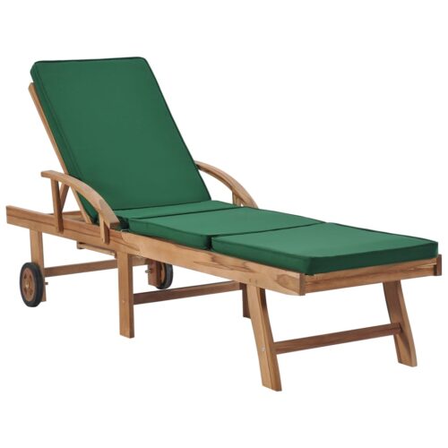Sun Loungers with Cushions 2pcs Solid Teak Wood Green - Image 2