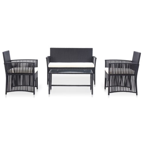 4-Piece Garden Lounge Set with Cushion Poly Rattan Wicker Outdoor Patio Furniture Black - Image 2
