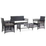 4-Piece Garden Lounge Set with Cushion Poly Rattan Wicker Outdoor Patio Furniture Black