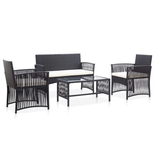 4-Piece Garden Lounge Set with Cushion Poly Rattan Wicker Outdoor Patio Furniture Black