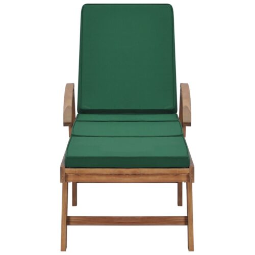Sun Loungers with Cushions 2pcs Solid Teak Wood Green - Image 3