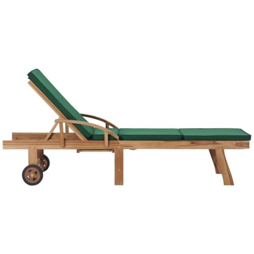 Sun Loungers with Cushions 2pcs Solid Teak Wood Green - Image 4
