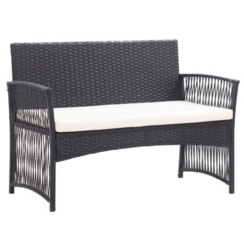 4-Piece Garden Lounge Set with Cushion Poly Rattan Wicker Outdoor Patio Furniture Black - Image 4