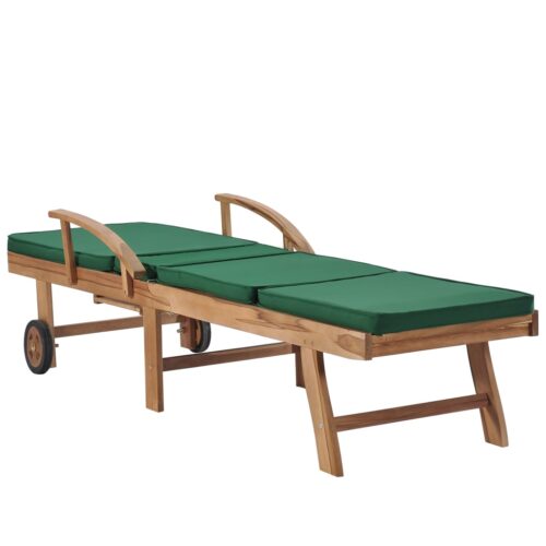 Sun Loungers with Cushions 2pcs Solid Teak Wood Green - Image 6