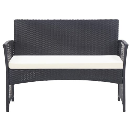 4-Piece Garden Lounge Set with Cushion Poly Rattan Wicker Outdoor Patio Furniture Black - Image 5