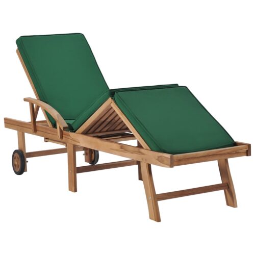 Sun Loungers with Cushions 2pcs Solid Teak Wood Green - Image 7